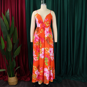 Новое модное летнее элегантное платье с V-образным вырезом, повседневное свободное приталенное пляжное длинное сексуальное скромное платье без рукавов, большие размеры - Product Image 5