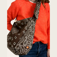 Sac hobo bandoulière ample en tissu paisley avec nœud, grand sac fourre-tout souple pour femme, sac de shopping réutilisable style bohème