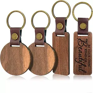 Keychain Key Chains Rectangle Wood Keychain Leather Wooden Key Ring Custom Personalised Keyrings Wood Keychain Woodkeychain