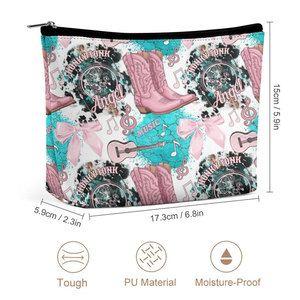 Pochette de maquillage personnalisée à imprimé cowgirl western, sac de toilette imperméable en PU avec fermeture éclair, sac de rangement pour voyage, pour femmes - Product Image 2