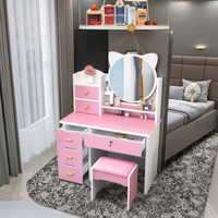 Ensemble de coiffeuse moderne rose clair avec miroir LED HD, pour chambre de fille, hôtel, appartement, salon, nouveau design, panneau MDF