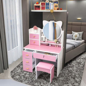 Moderno Juego de <span class=keywords><strong>Tocador</strong></span> Rosa Claro con Espejo LED HD para Dormitorio de <span class=keywords><strong>Niñas</strong></span>, Hotel, Apartamento, Sala de Estar, Nuevo Diseño, Panel de MDF - Product Image 5