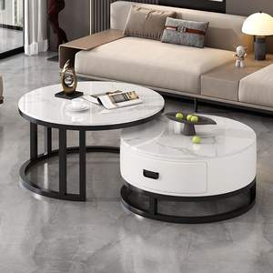 Table basse ronde en pierre frittée avec base en métal - Moderne et élégante pour petit salon - Product Image 4