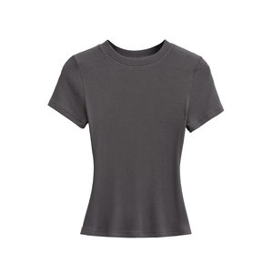 T-shirt attillata in stile americano da donna, nuova collezione estiva, modello corto europeo e americano, basic, corta, che lascia scoperto il ventre - Product Image 6