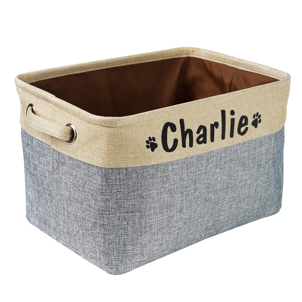 Custom Pet Dog Toy Storage Basket Dog Canvas Bag Foldable Pet Toys Linen Storage Box Bins Dog Accessories Pet Supplier