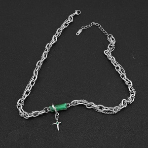 Hot Selling Niche Design Titanium Steel Green Zircon <b>Cross</b> Pendant Necklace Silver Plated Unisex's Necklaces Wholesale Jewelry - Product Image 5