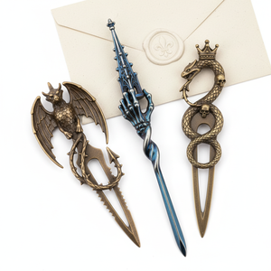 Épée <span class=keywords><strong>katana</strong></span> gothique classique en métal <span class=keywords><strong>forgé</strong></span>, laiton argenté, luxe sombre, ouvre-lettres unique de conception unique - Product Image 1