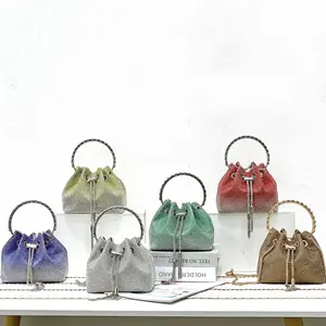 2023 Luxury design multi colored rhinestone bucket handbags evening bags for women crystal wedding bag