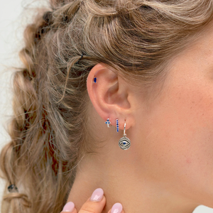 Pendientes de plata de ley 925 con diseño de ojos malvados, pendientes de tuerca con Zirconia cúbica, en color dorado y plateado - Product Image 3