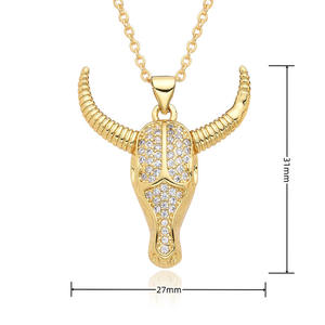 สร้อยคอ NZ1580 สำหรับผู้หญิง ชุบทอง 18K ประดับเพชร CZ แบบไมโครเพฟ รูปหัวกระทิงยาว หัวกระทิงบัฟฟาโล หัววัว สร้อยคอแบบมีจี้ - Product Image 6