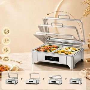 Réchaud de buffet rectangulaire en acier inoxydable doré pour mariage, ensemble chauffe-plats 9L avec distributeur d'alcool - Product Image 4