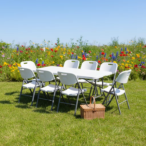 Ensemble <span class=keywords><strong>de</strong></span> <span class=keywords><strong>table</strong></span> et <span class=keywords><strong>de</strong></span> chaises <span class=keywords><strong>de</strong></span> <span class=keywords><strong>jardin</strong></span> rectangulaires en plastique blanc pliables <span class=keywords><strong>de</strong></span> grande capacité pour 6, 8 ou <span class=keywords><strong>10</strong></span> <span class=keywords><strong>personnes</strong></span> - Product Image 6