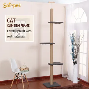 Evcil hayvan ürünleri fabrika kedi kulesi kedi Scratcher hamak oyuncak Sisal tırmalama ağaçları ahşap zemin tavan kedi ağacı