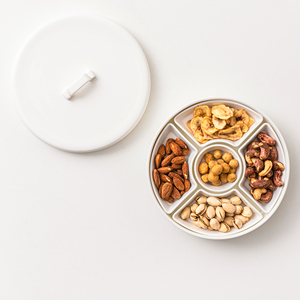 Plato de fruta de lujo ligero, plato de partición para sala de estar, bandeja de frutas secas, almacenamiento de dulces, frutos secos, plato de aperitivos, bandeja de cerámica para servir - Product Image 3