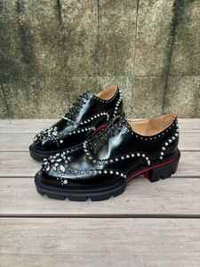 Chaussures Derby Homme 2026 Noires Punk à Clous et Strass, Plateforme, Semelle Rouge, Lacets, Style Designer, Cuir Véritable, Formelles, Automne - Product Image 5