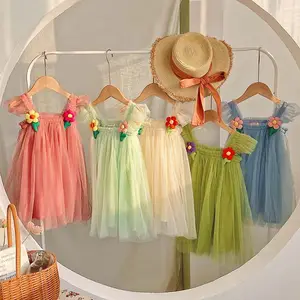 קיץ קוריאני תינוקת שמלת נסיכת פרח שרוול טול טוטו שמלות לילדים שאגי חוף מפלגה שמלה קיצית Teen בגדים 1-6Y