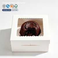 Boîte de boulangerie en carton blanc ivoire avec fenêtre festonnée, qualité alimentaire, impression personnalisée OEM ODM, emballage carré pour gâteaux, pâtisseries, desserts, cadeaux écologiques