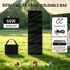 แผงโซลาร์เซลล์แบบพับได้ 60W โมโนคริสตัลไลน์ซิลิคอน 5V USB 12V Type-C เครื่องชาร์จประสิทธิภาพสูงแบบพกพาสำหรับโทรศัพท์มือถือพลังงานแสงอาทิตย์ - Product Image 2