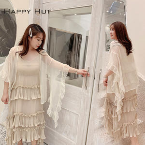 Cárdigan de Gasa para Mujer Happy Hut, Color Albaricoque, Talla Grande, Estilo Resort, Capa Transparente con Protección Solar N7016 - Product Image 4