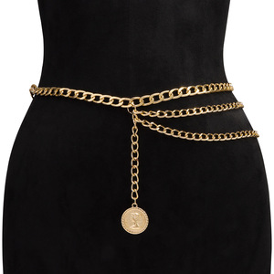 โซ่คล้องตัวแฟชั่นสีทองหลายชั้น จี้รูปคน โซ่คาดเอวโลหะ สำหรับงานปาร์ตี้ ทำจากโลหะผสมสังกะสี - Product Image 1