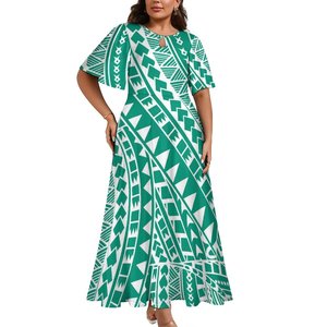 En gros 2025 Samoan Traditionnel <span class=keywords><strong>Tatouage</strong></span> Imprimer Femmes Robe Personnalisé Pas Cher Ras Du Cou Robe Trompette Manches Doux Écologique - Product Image 6