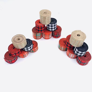 Usine Direct Filaire Plaid Cadeau Ruban Noir Rouge Ecosse Toile De Jute Artisanat Rouleau De Ruban Coloré pour DIY Emballage Cadeau De Noël - Product Image 3