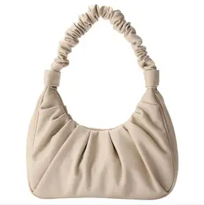 Dompet Putih Kecil Tas Bahu Kulit Vegan Tas Genggam Hitam Mini untuk Wanita Tas Tangan Trendi Dompet Beige