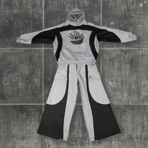 Conjunto de Sudadera con Capucha y Pantalones Anchos de Estilo Patchwork, Color en Contraste, Bordado, Corte Cuadrado, Chándal Deportivo para Hombre - Product Image 2