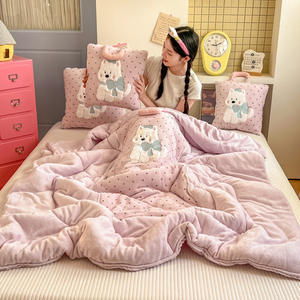 MM Winter-Herbst Milchvlies Applikation Stickerei Frischer Stil 2-in-1 Kissen-Klimaanlage-Decke Maßgefertigte Dicke Warme Geschenkdecke für Zuhause - Product Image 2