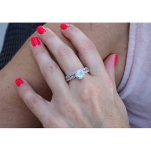 Women's <b>Opal</b> Engagement <b>Ring</b> Set Wave Design <b>Silver</b> Tone Jewelry for Wedding Proposal - Product Image 1