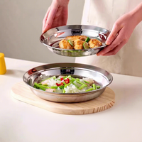 Nouvelle assiette plate peu profonde jetable en acier inoxydable, finition polie, pour la préparation des plats en cuisine, usage domestique et restaurant