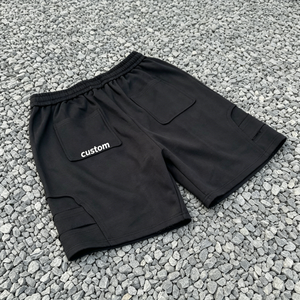 Custom Men's Black Cargo <b>Shorts</b> Drawstring Waist Pockets Front Logo Casual Style Mid Rise Breathable Fabric - Product Image 5