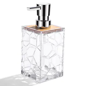 YAUKPH Bamboo Wood Liquid Dispenser Clear Acrylic and Nature Bamboo for Kitchen Bathroom Soap Dispensers