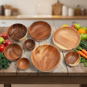 Ensemble de saladiers <span class=keywords><strong>en</strong></span> <span class=keywords><strong>bois</strong></span> d'acacia naturel de conception moderne, vente <span class=keywords><strong>en</strong></span> gros, multifonctionnel pour la maison, la cuisine, la <span class=keywords><strong>vaisselle</strong></span> et les boissons - Product Image 6