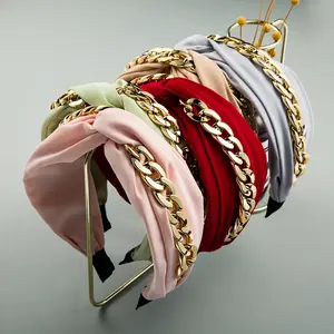 HOVANCI Modo della signora di cristallo annodato turbante oro catena della fascia testa avvolge tessuto fasce per capelli fascia per capelli accessori headwear