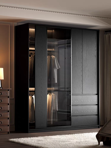 Black Wood Veneer Glass Morden Ardrobe Wardrobes Bedroom <strong>Closet</strong> Swing Door Wardrobe Bedroom Furniture - Product Image 3
