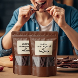 Sacs en plastique laminé de qualité alimentaire, finition mate, fenêtre transparente, fermeture éclair refermable, impression personnalisée pour les marques de bœuf séché premium - Product Image 2