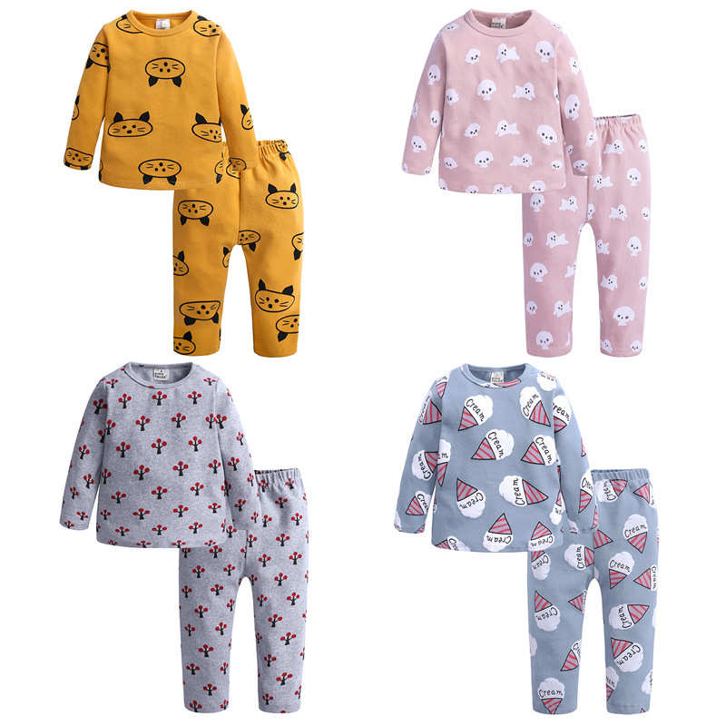 2019 otoño niños conjuntos de pijamas de punto lindo Impresión 2 unids/set de Color a 4 de los pijamas de los niños