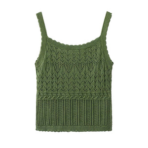 La Chouette Women's Green Knitted Two-Piece Set V-Neck <b>Cardigan</b> And Camisole <b>Spring</b> 2025 Loose Fit Anti-Pilling - Product Image 4