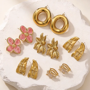 High Quality Asymmetrical Tree <b>Stud</b> <b>Earrings</b> For Women PVD Coated 18K Real Gold Plated 304 Stainless Steel Stylish Accessories - Product Image 3