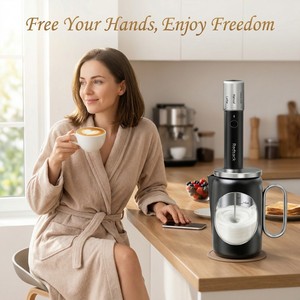 Mousseur à lait électrique mains libres 3 vitesses 2000 mAh rechargeable étanche IPX4 avec fouet double en acier inoxydable de qualité alimentaire - Product Image 2