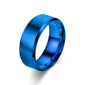Blue <b>Tungsten</b> Plain Band <b>Ring</b> Modern Style Unisex Jewelry Daily Wear - Product Image 3