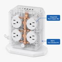 Multiprise verticale en forme de cube avec 8 prises américaines, 4 ports USB et 2 ports USB-C PD à charge rapide, protection contre les surtensions, personnalisable avec logo, vente en gros