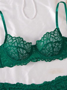 Conjunto de lencería de encaje semitransparente con aros para mujer, sujetador y tanga, elegante, 2 piezas, OEM ODM, venta al por mayor - Product Image 5