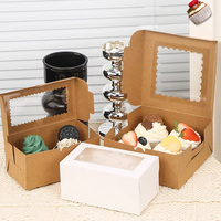 Boîte à cupcakes en papier kraft personnalisée avec fenêtre transparente, emballage jetable pour pâtisserie, muffins et pâtisseries à emporter