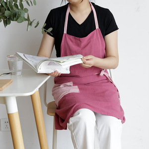 Cotton Color-Blocked Bib Apron Machine Washable For Home Daily Use - Product Image 3