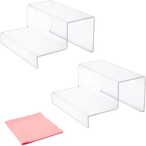 Simple 2 Sets Clear Acrylic 2-Tier Display Riser Shelf Acrylic Plastic Riser Stand for Cabinet Countertop Bathroom Kitchen