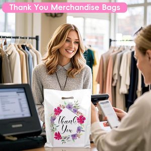 Thank You <b>Bags</b> 12x15 100 Pcs Large Plastic Shopping <b>Bags</b> With Handles For Wedding <b>Small</b> Business Gift Packaging - Product Image 5