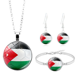 Conjunto de Collar de Fútbol con la Bandera de Jordania, Joyería de Tres Piezas con Emblema Nacional para Partidos de Fútbol Mundial, Pulsera y Aretes - Product Image 1