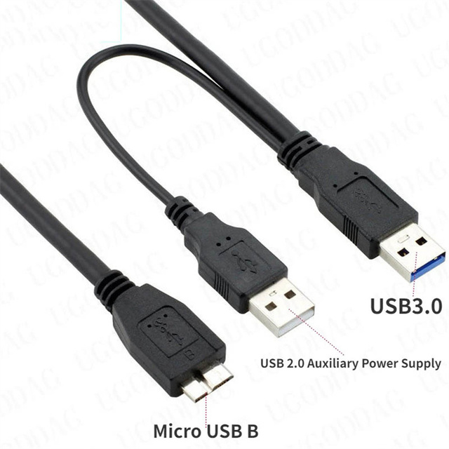 New USB3.0 Micro-B Mobile Hard Disk Cable Double Head USB Power Supply Data Cable with Auxiliary Power Supply